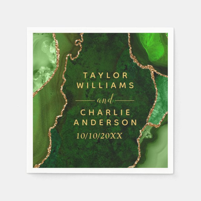 Guardanapo De Papel Casamento de mármore verde e Dourado (Frente)