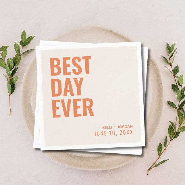 Guardanapo De Papel Casamento de Melhor Dia Moderno Laranja Personaliz (Personalized Orange Best Day Ever Wedding Napkins
)