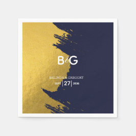 Guardanapo De Papel Casamento de Monograma Azul com Marinho Dourado Fa