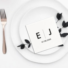 Guardanapo De Papel Casamento de Monograma Branco e Preto
