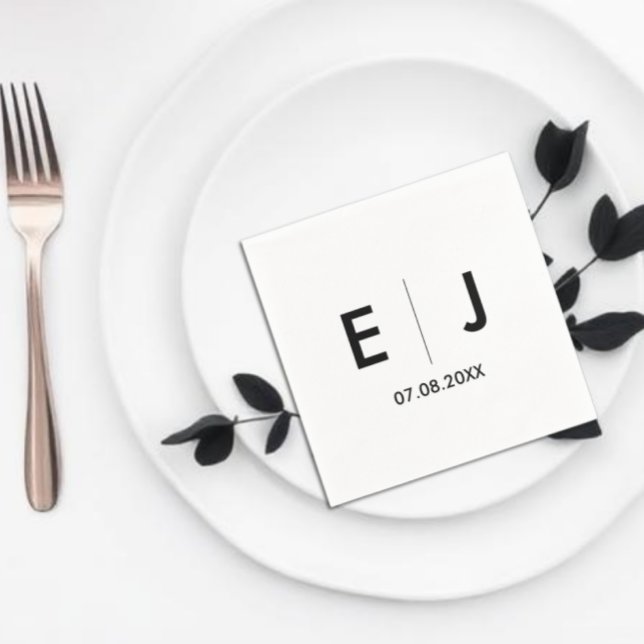 Guardanapo De Papel Casamento de Monograma Branco e Preto (Criador carregado)