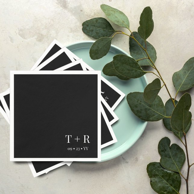 Guardanapo De Papel Casamento de Monograma Branco e Preto (Criador carregado)