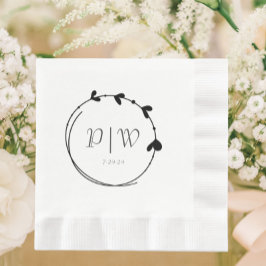 Guardanapo De Papel Casamento de Monograma da Terra Simples Preta