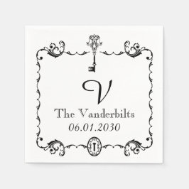 Guardanapo De Papel Casamento de Monograma de Chave Negra e Branca