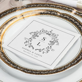 Guardanapo De Papel Casamento de Monograma de Crista Barroca Elegante