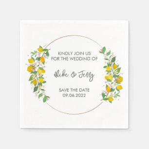 Guardanapo De Papel Casamento de Monograma de Limão Tropical Amarelo