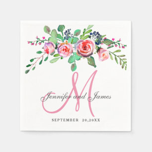 Guardanapo De Papel Casamento de Monograma de Nomes Elegantes Chic Flo
