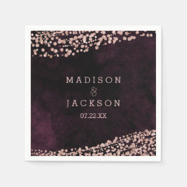 Guardanapo De Papel Casamento de Monograma Dourado e Vinho Borgonha