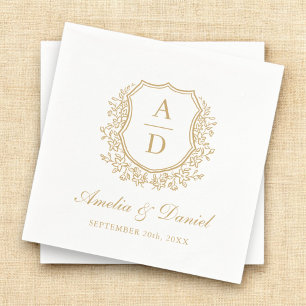 Guardanapo De Papel Casamento de Monograma Elegante de Crest Dourada M