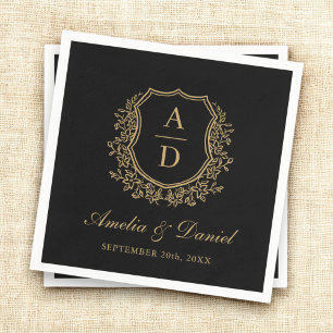 Guardanapo De Papel Casamento de Monograma Elegante de Paixão Dourado