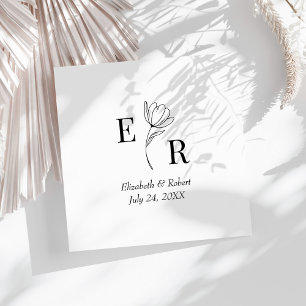 Guardanapo De Papel Casamento de Monograma Floral Branco e Preto