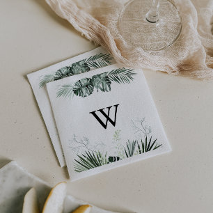 Guardanapo De Papel Casamento de Monograma Floral Branco-Verde Tropica