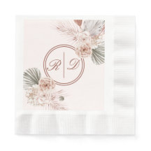 Casamento de Monograma Floral de Cor de Água Rosa