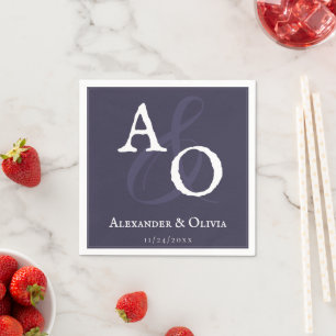 Guardanapo De Papel Casamento de Monograma Minimalista de Plum Purple