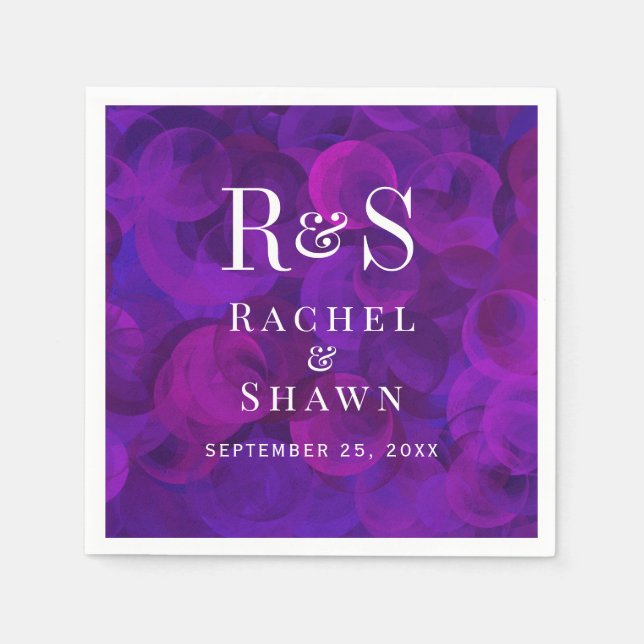 Guardanapo De Papel Casamento de Monograma Moderno de Quic Roxo Elegan (Frente)