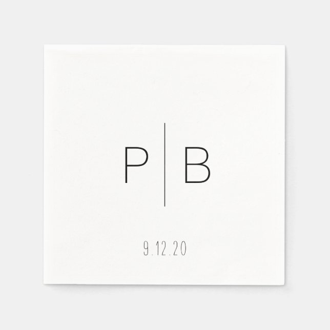 Guardanapo De Papel Casamento de Monograma Moderno Elegante com Data P (Frente)