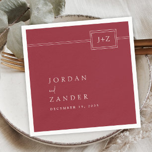 Guardanapo De Papel Casamento de Monograma Moderno Vermelho Minimalist