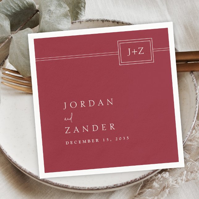 Guardanapo De Papel Casamento de Monograma Moderno Vermelho Minimalist (Criador carregado)