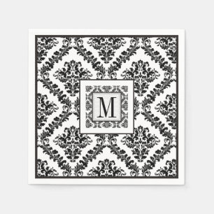 Guardanapo De Papel Casamento de monograma preto e branco de cor damas