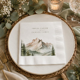 Guardanapo De Papel Casamento de Montanha em Aquarela Rústica