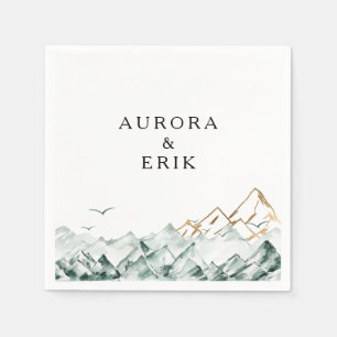 Guardanapo De Papel Casamento de Montanha Verde e Dourada Napkins