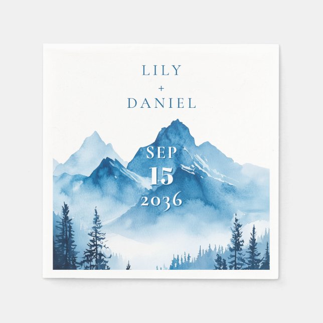 Guardanapo De Papel Casamento de Montanhas Azuis Elegante Moderna de A (Frente)
