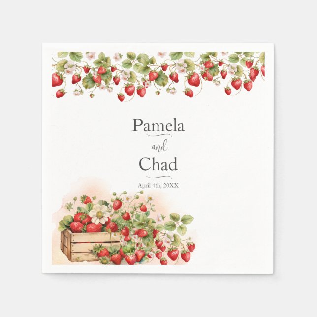 Guardanapo De Papel Casamento de Morangos com Aquarela (Frente)