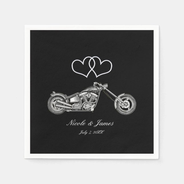 Guardanapo De Papel Casamento de motocicleta e Silver Hearts Biker (Frente)