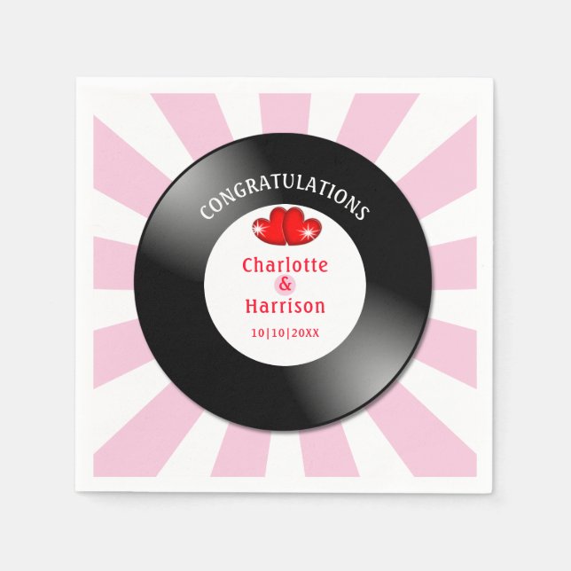 Guardanapo De Papel Casamento de Música Retro Vinil Record (Frente)