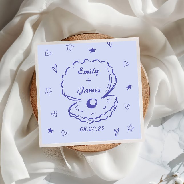 Guardanapo De Papel Casamento de Napkins com Shell Beach Ocean Drawn (Criador carregado)
