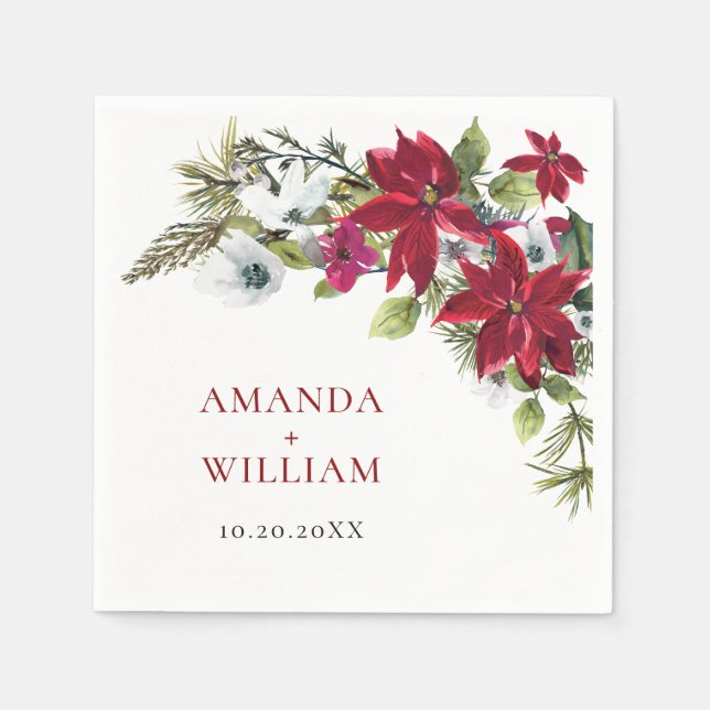 Guardanapo De Papel Casamento de Natal da Poinsettia Vermelha Elegante (Frente)