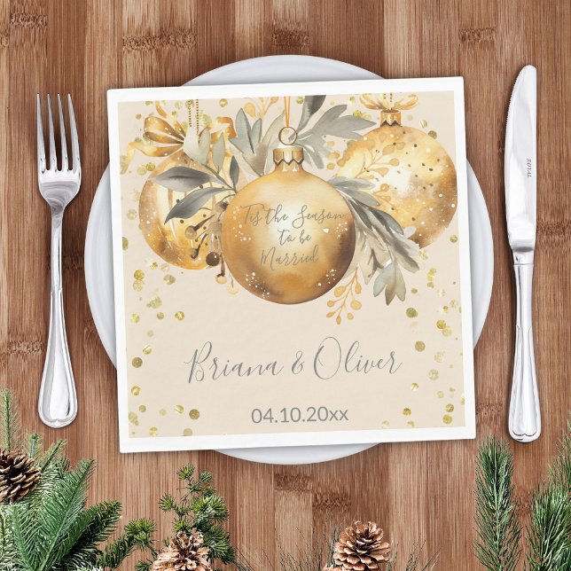 Guardanapo De Papel Casamento de Natal Dourado Beige (Criador carregado)
