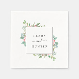 Guardanapo De Papel Casamento de Natal Greenery & Red Berry