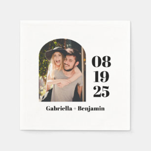 Guardanapo De Papel Casamento de Nome de Foto Minimalista Branco Preto