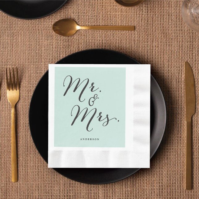 Guardanapo De Papel Casamento de Nome do Sr. & Sra. Script Clássico (Mr & Mrs Classic Script Calligraphy Name Wedding Paper Napkins @ fatfatin_blue_knot)