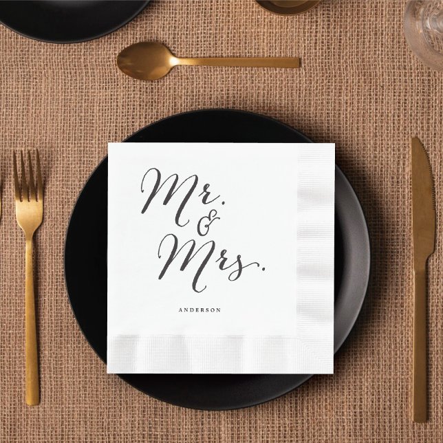 Guardanapo De Papel Casamento de Nome do Sr. & Sra. Script Clássico (Mr & Mrs Classic Script Calligraphy Name Wedding Paper Napkins @ fatfatin_blue_knot)