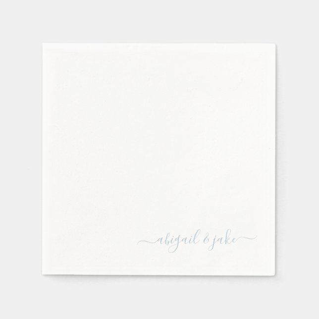 Guardanapo De Papel Casamento de Nomes de Casais de Script Azul Elegan (Frente)