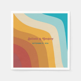 Guardanapo De Papel Casamento de Ondas Arco-íris Coloridas do Retro Mo