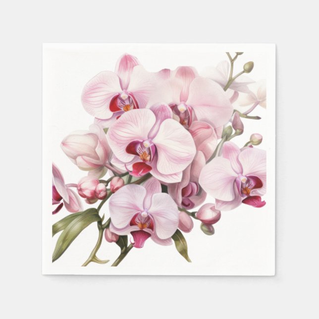 Guardanapo De Papel Casamento de Orquídeas Rosa e Branca (Frente)