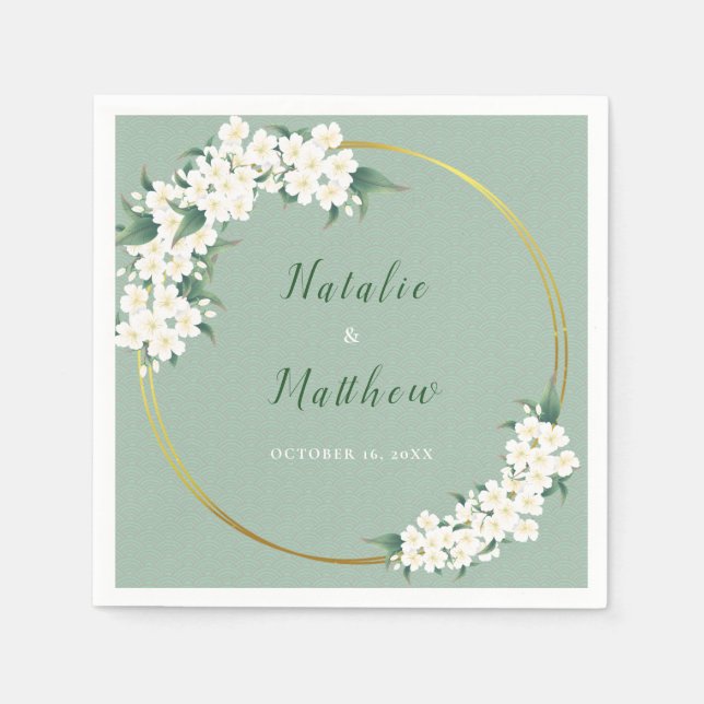 Guardanapo De Papel Casamento de Padrão de Chinoiserie Verde Floral Br (Frente)