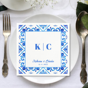 Guardanapo De Papel Casamento de padrão marroquino azul e branco Napki