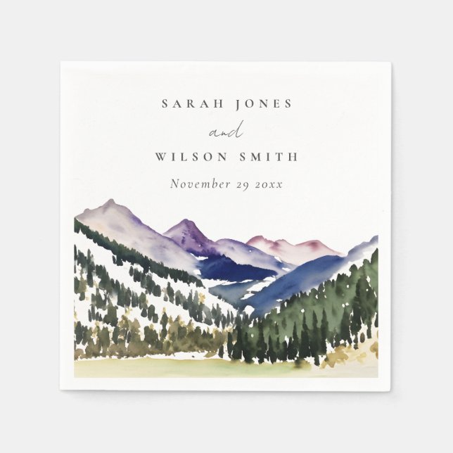 Guardanapo De Papel Casamento de Paisagem com Aquarela de Montanha Roc (Frente)