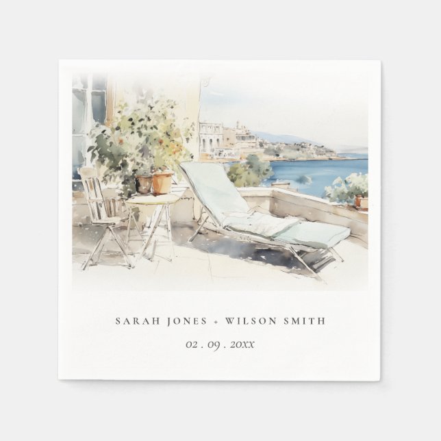 Guardanapo De Papel Casamento de Paisagem de Grécia Curfu (Frente)