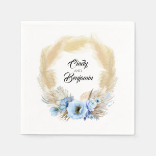Guardanapo De Papel Casamento de Pampas Grass Dusty Blue Floral Wreath