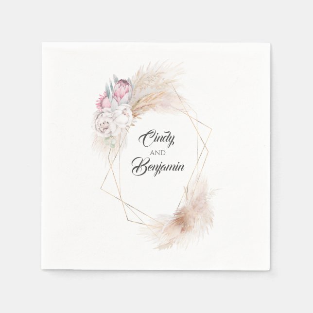 Guardanapo De Papel Casamento de Pampas Grass King Protea Floral Wreat (Frente)