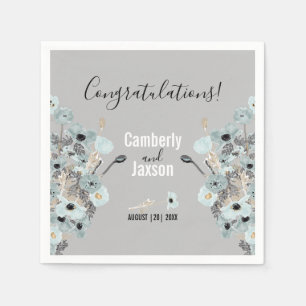 Guardanapo De Papel Casamento De Papagaios Florais De Azul E Cinza