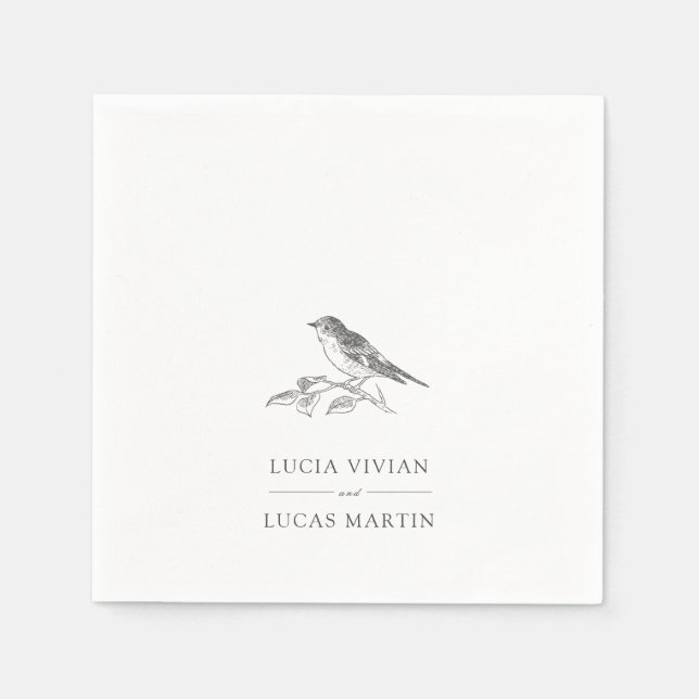 Guardanapo De Papel Casamento De Pássaro Negro E Branco Elegante (Frente)