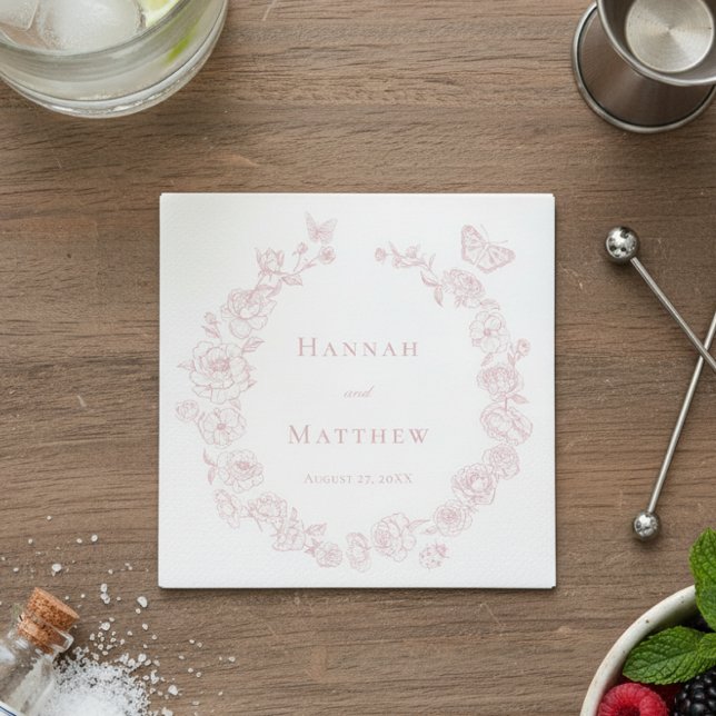 Guardanapo De Papel Casamento de Pássaros de Chinoiserie Rosa Elegante (Criador carregado)