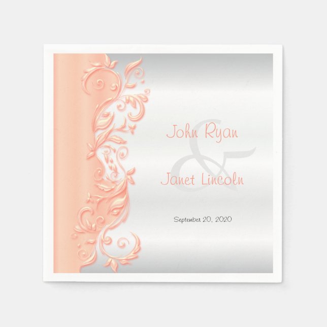 Guardanapo De Papel Casamento de Peach e Satin White (Frente)