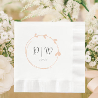 Guardanapo De Papel Casamento de Peach Simple Heart Wreath Monograma